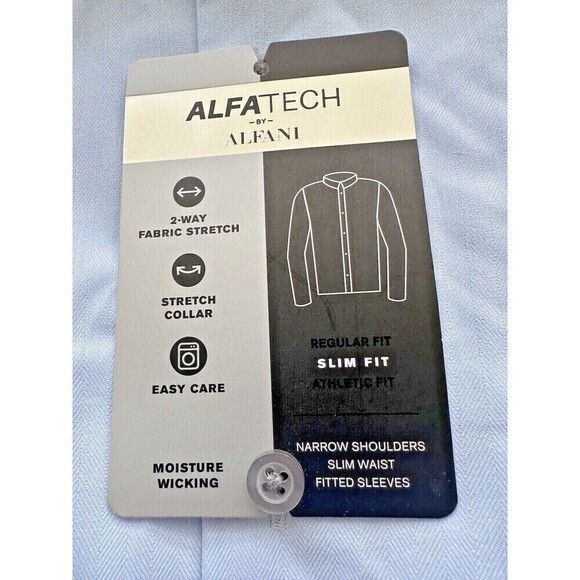Alfani Men Slim-Fit Performance Dress Shirt Button up Light Blue 17-17 1/2 36-37 - Picture 3 of 8